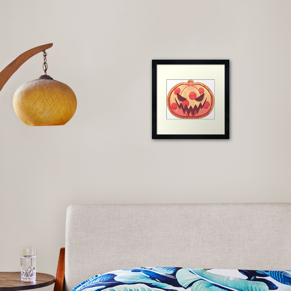 Spooky Halloween Pumpkin Pizza Framed Art Print By Pigexns Redbubble - roblox work at a pizza place halloween 2020