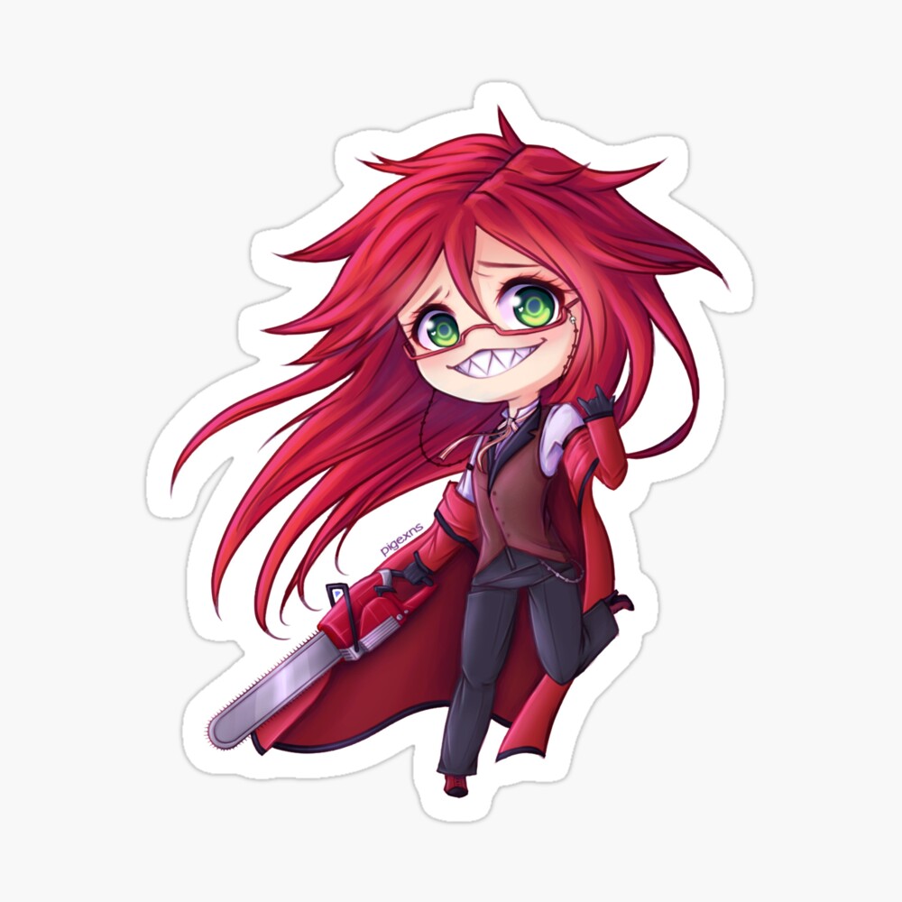 grell sutcliff black butler chibi sticker by pigexns redbubble redbubble