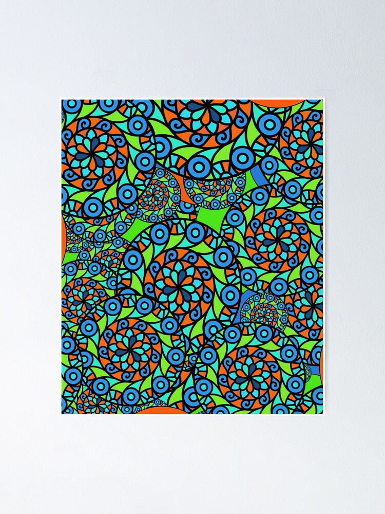 tjener kubiske tåge Psychedelic Mandala - Pop Art Mandala in Blue, Orange and Green" Poster for  Sale by innerspectrum | Redbubble