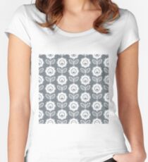 Cool Grey Fun Smiling Cartoon Flowers Women's Fitted Scoop T-Shirt