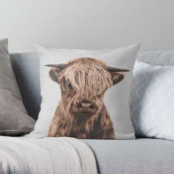 Highland Calf - Colorful Throw Pillow