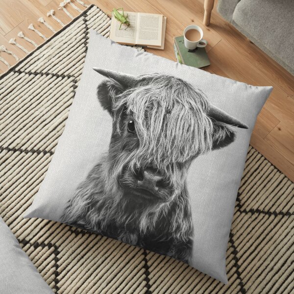Highland Calf - Noir & Blanc Coussin de sol