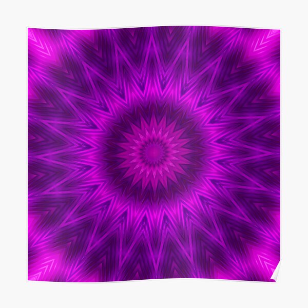 Neon circle in purple tones . Kaleidoscopic pattern. Futuristic mandala. Poster