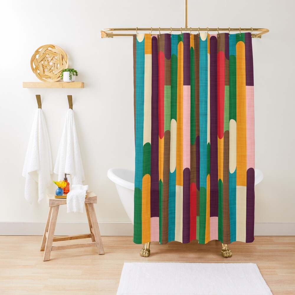 Retro Color Block Popsicle Sticks Shower Curtain