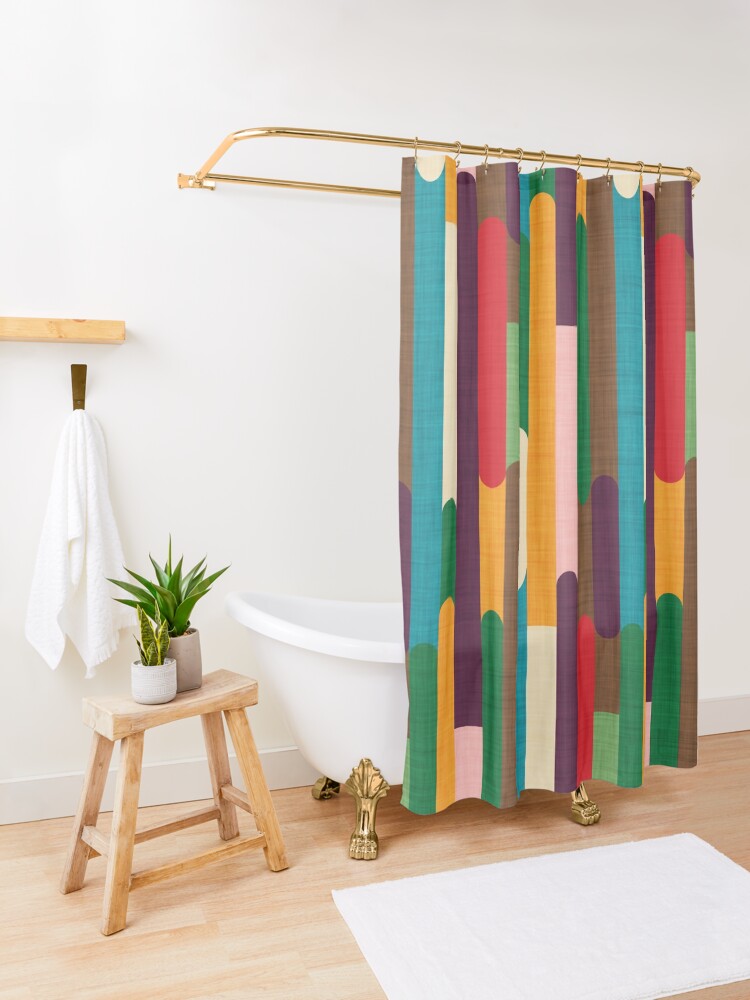 Alternate view of Retro Color Block Popsicle Sticks Shower Curtain