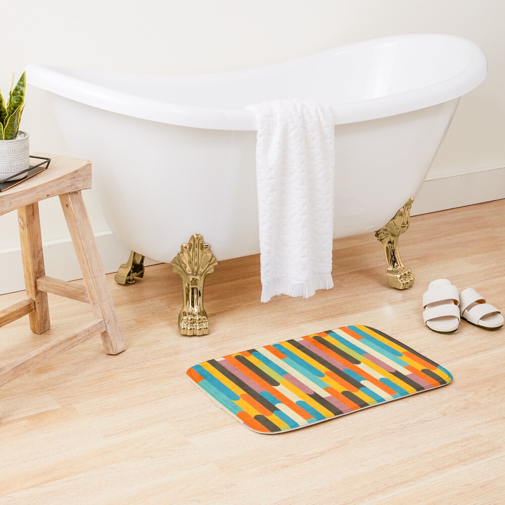 Retro Color Block Popsicle Sticks Orange Bath Mat