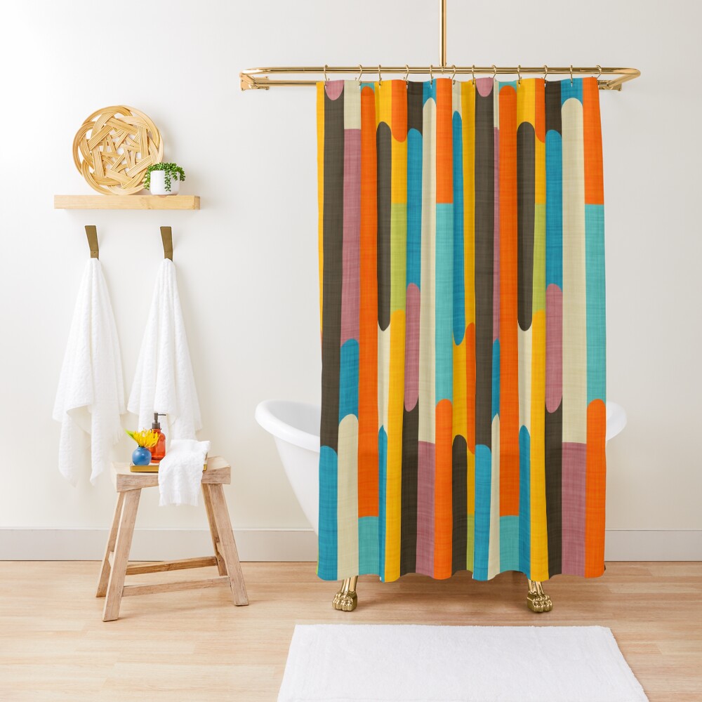 Retro Color Block Popsicle Sticks Orange Shower Curtain