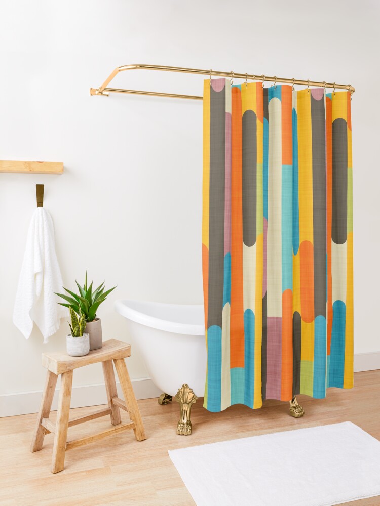 Alternate view of Retro Color Block Popsicle Sticks Orange Shower Curtain