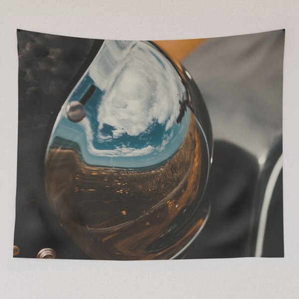 Item preview, Vintage helmet and old motorbike under blue sky in Apulia region designed and sold by Spallutos.