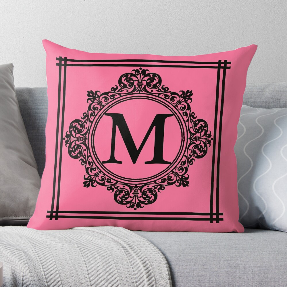 Hot Pink and Black Monogram M Throw Pillow for Sale by Greenbaby