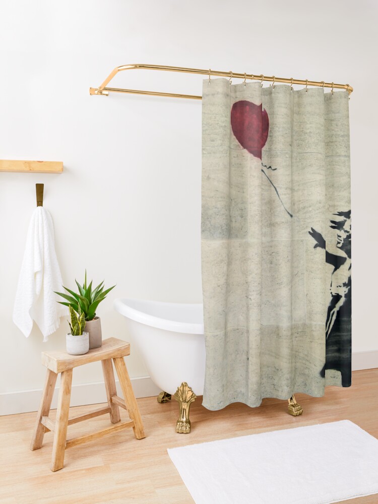Alternate view of Banksy's Girl with a Red Balloon III Shower Curtain