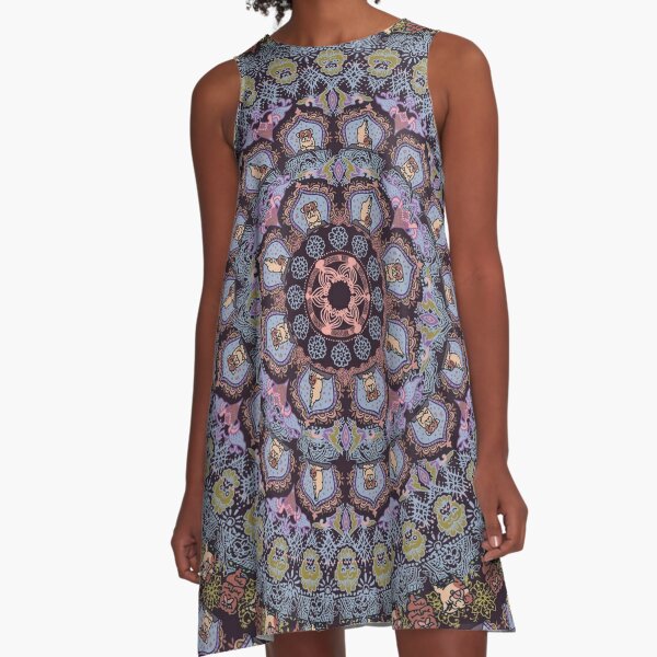 English Bulldog yoga Medallion A-Line Dress