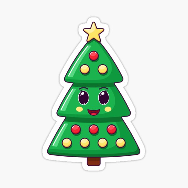 Pegatina «Árbol de Navidad Kawaii de dibujos animados con cara alegre» de  artskill2k17 | Redbubble