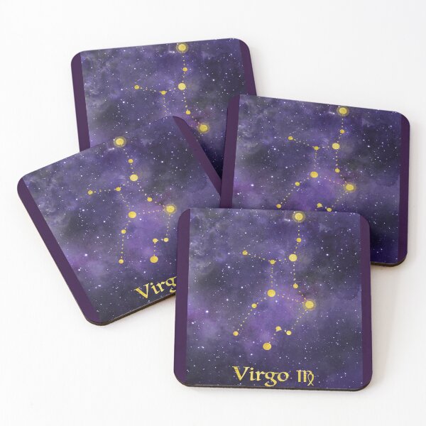 Item preview, Virgo Zodiac constellation, birthday August to September astronomy, astrology, horoscope, watercolour space painting with gold effect stars, font and symbol. designed and sold by Latch Farm  Studios.