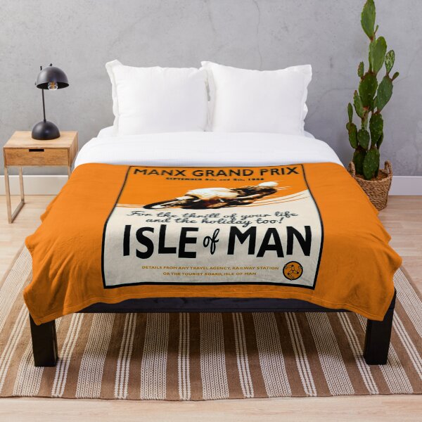"MANX GRAND PRIX" Motorcycle Racing Print Throw Blanket