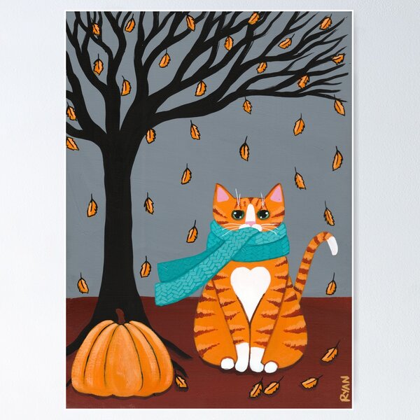 Graceful Charm: Ginger Cat Oil Painting Print - Wall Art for Cat