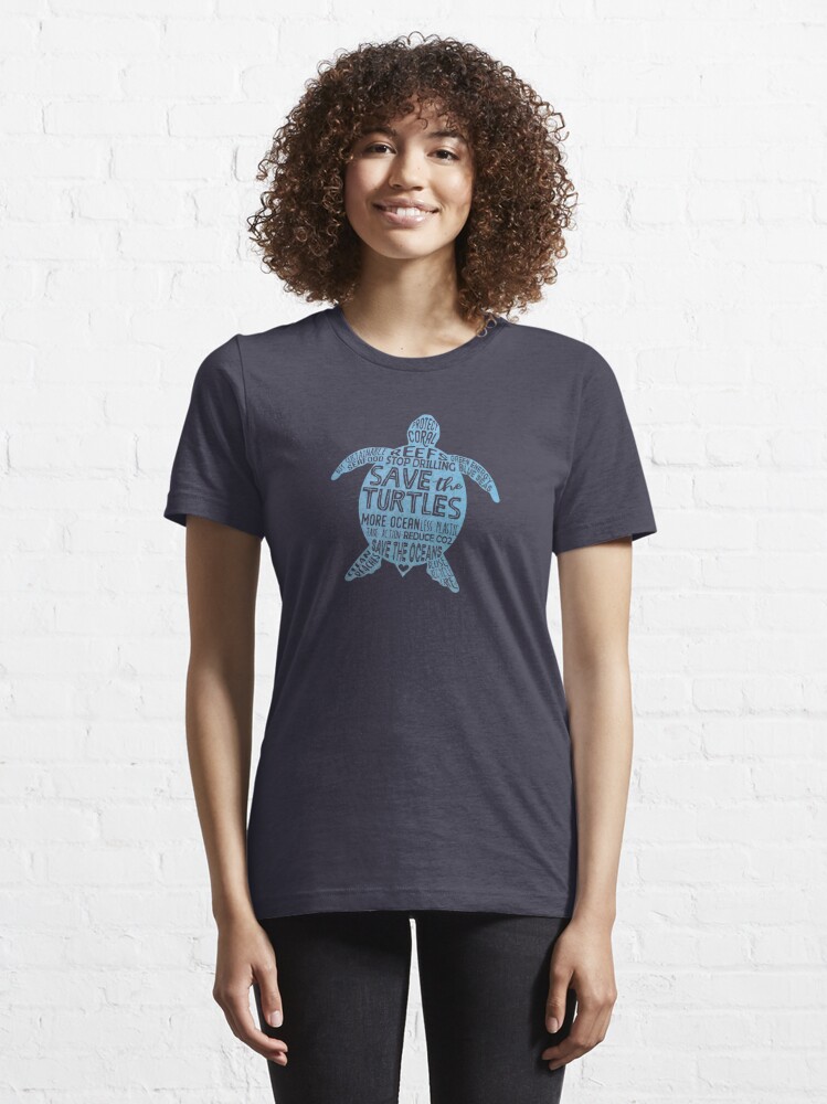 Essential T-Shirt, Save the Turtles - Blue Boho Turtle Silhouette designed and sold by jitterfly