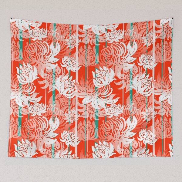 Item preview, Pattern with Telopea flowers on red background designed and sold by Irina Ivanova.