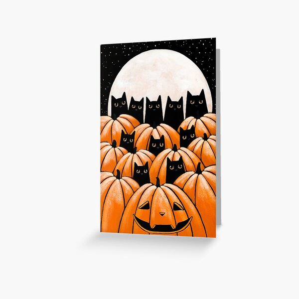 Black Cats in the Pumpkin Patch Greeting Card