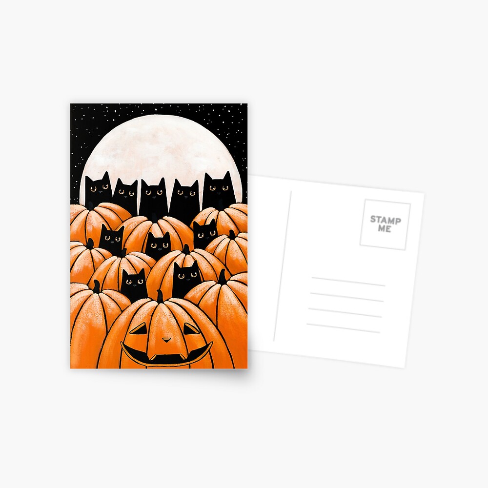 Black Cats in the Pumpkin Patch Postcard