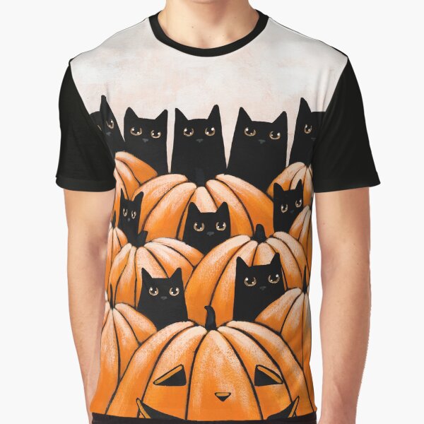 Black Cats in the Pumpkin Patch Graphic T-Shirt