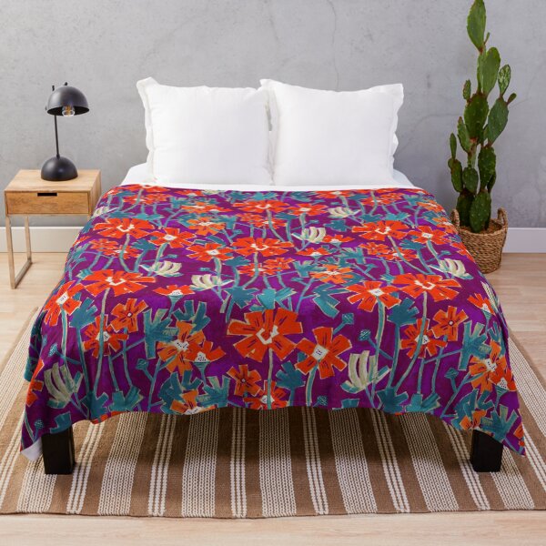 Item preview, Fiery red flowers on violet background designed and sold by Irina Ivanova.