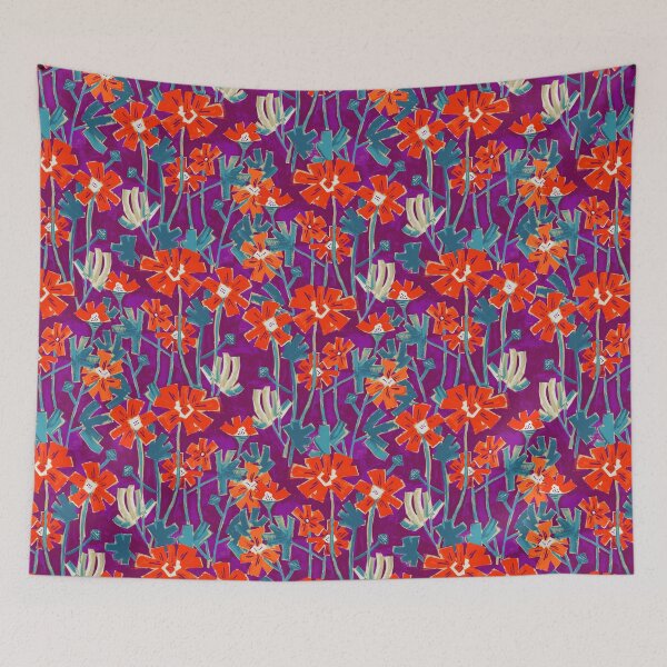 Item preview, Fiery red flowers on violet background designed and sold by Irina Ivanova.