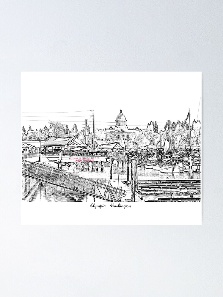 Olympia Washington Downtown Waterfront Percival Landing Poster By Leemcnut Redbubble