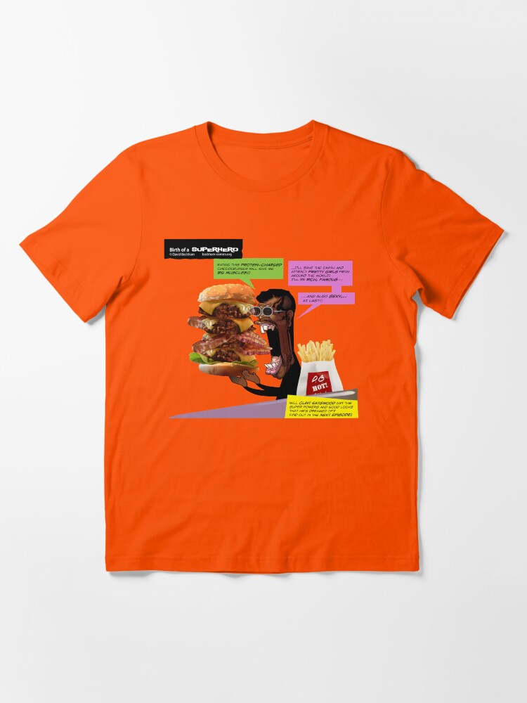 Alternate view of Clint Eatswould Birth of a Superhero Cheeseburger Man Essential T-Shirt