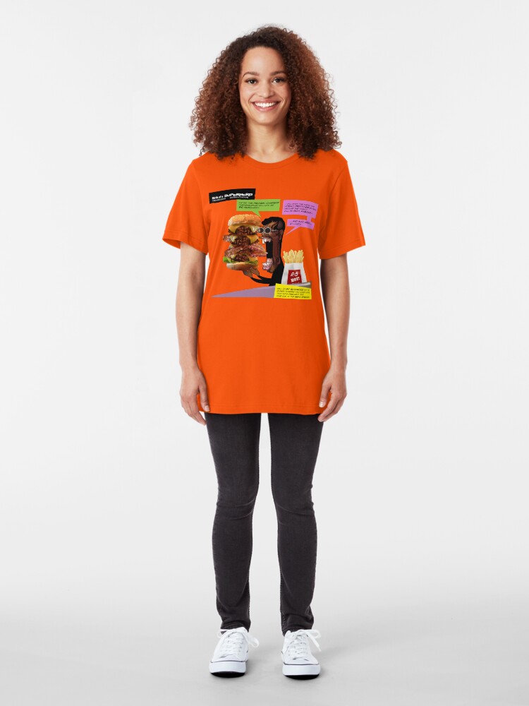 Alternate view of Clint Eatswould Birth of a Superhero Cheeseburger Man Slim Fit T-Shirt