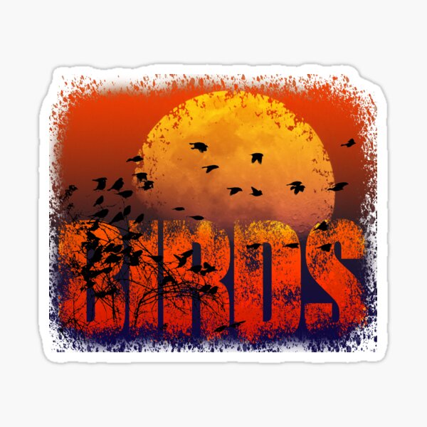 Birds with orange Moon Sticker