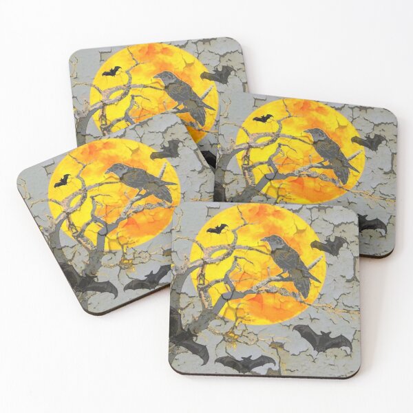 Item preview, BLACK BATS & CROW FULL HALLOWEEN MOON ART  designed and sold by sharlesart.
