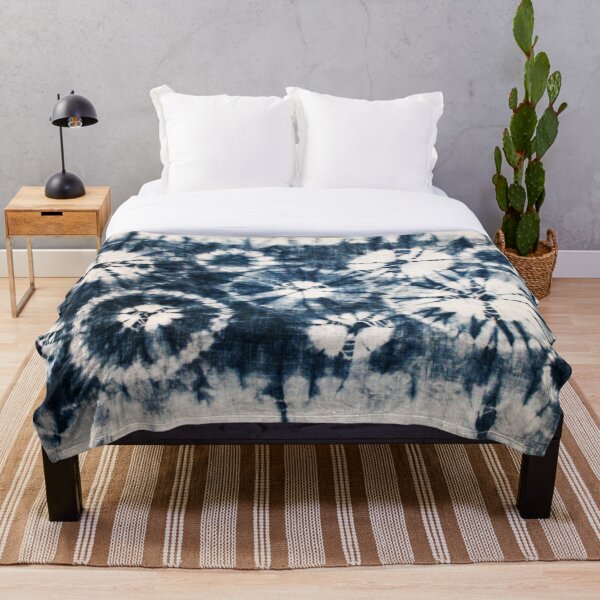 Shibori, Indigo, Circles, Tie Dye Throw Blanket