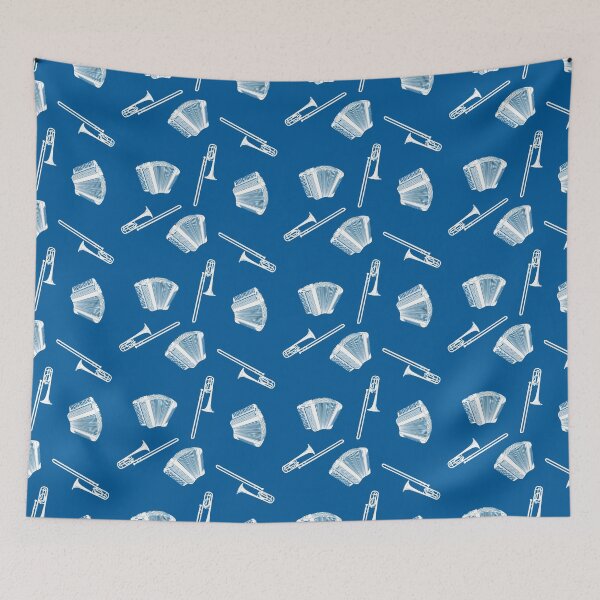 Item preview, Button accordion and trombone - white on blue designed and sold by kobyakov.