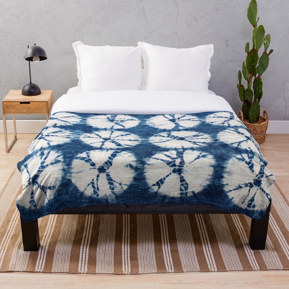 "Shibori Circles, Indigo, Tie Dye" Throw Blanket by ...