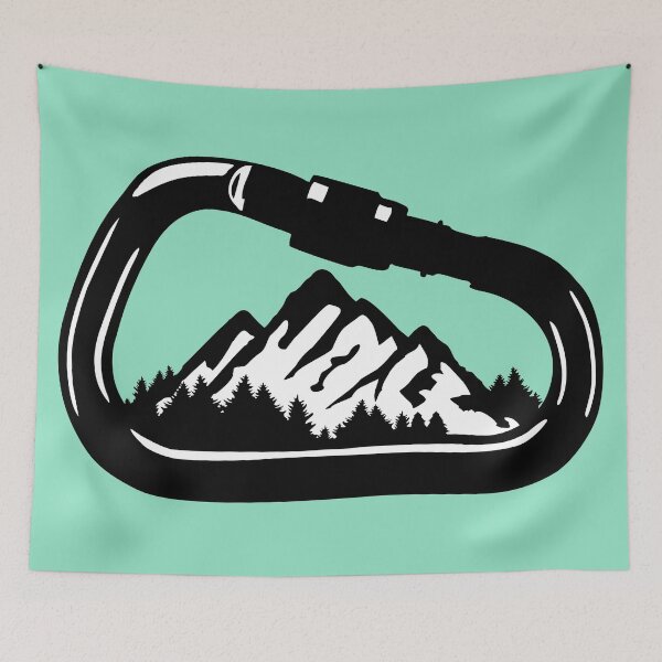 Item preview, Climbing, carabiners and mountains with forest designed and sold by claudiasartwork.