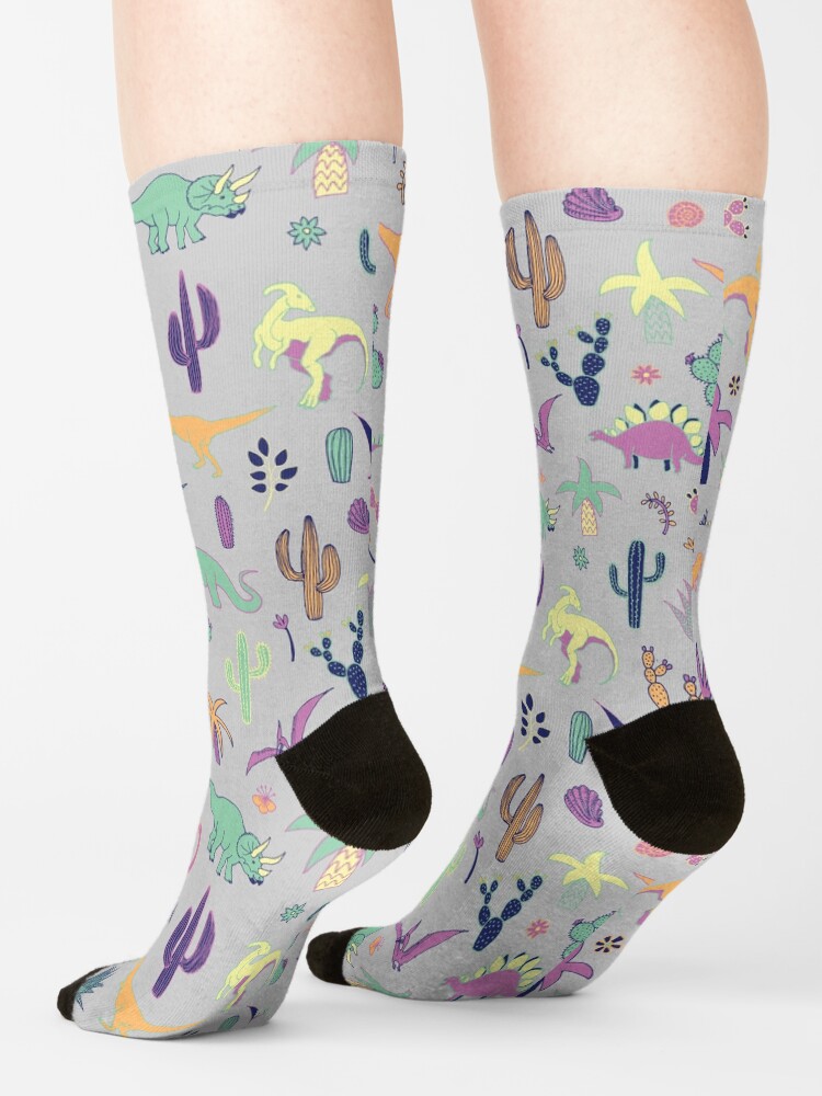 Thumbnail 4 of 5, Socks, Dinosaur Desert - peach, mint and navy - fun pattern by Cecca Designs designed and sold by Cecca-Designs.