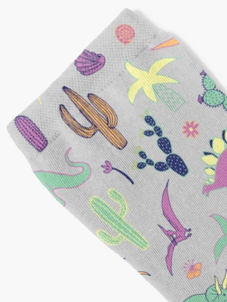 Thumbnail 2 of 5, Socks, Dinosaur Desert - peach, mint and navy - fun pattern by Cecca Designs designed and sold by Cecca-Designs.