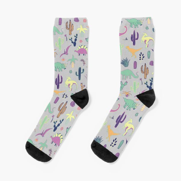 Dinosaur Desert - peach, mint and navy - fun pattern by Cecca Designs Socks