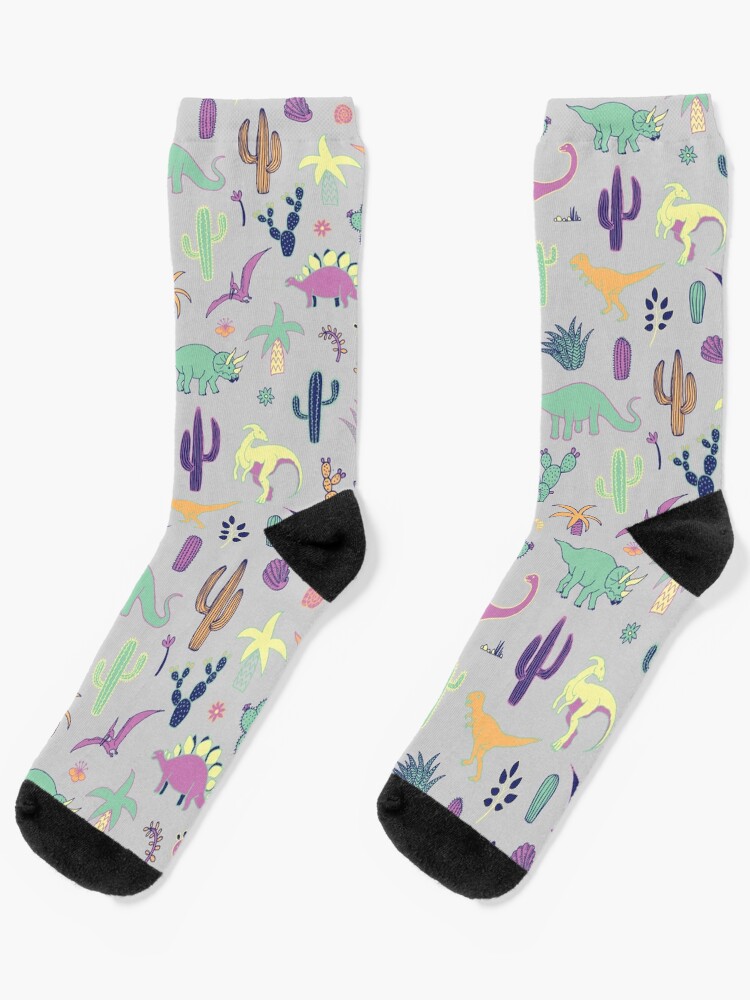 Thumbnail 1 of 5, Socks, Dinosaur Desert - peach, mint and navy - fun pattern by Cecca Designs designed and sold by Cecca-Designs.