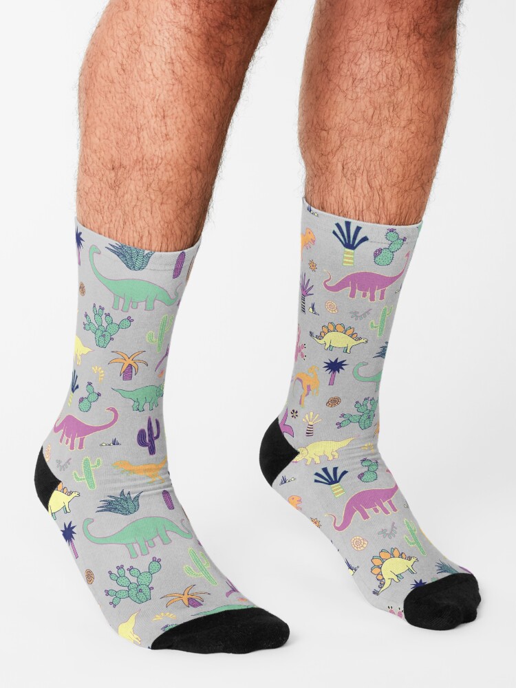 Thumbnail 3 of 5, Socks, Dinosaur Desert - peach, mint and navy - fun pattern by Cecca Designs designed and sold by Cecca-Designs.