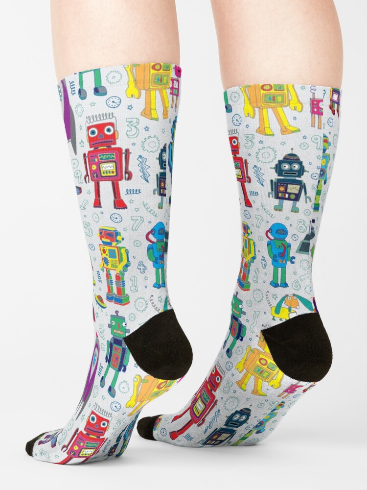 Alternate view of Robots in Space - grey - fun Robot pattern by Cecca Designs Socks