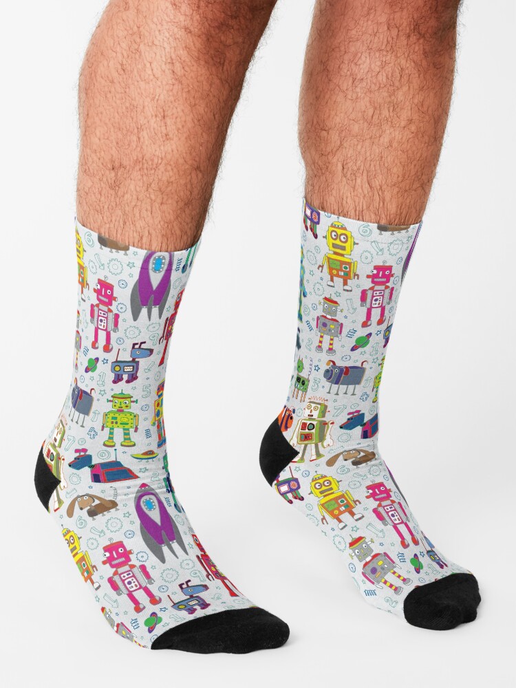 Alternate view of Robots in Space - grey - fun Robot pattern by Cecca Designs Socks