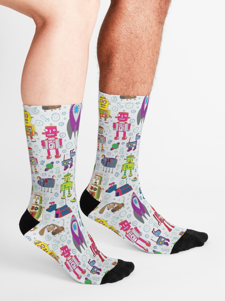 Alternate view of Robots in Space - grey - fun Robot pattern by Cecca Designs Socks