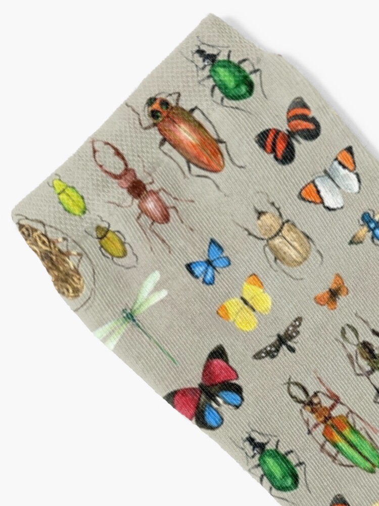 Thumbnail 2 of 5, Socks, The Usual Suspects - Insects on grey - watercolour bugs pattern by Cecca Designs designed and sold by Cecca-Designs.