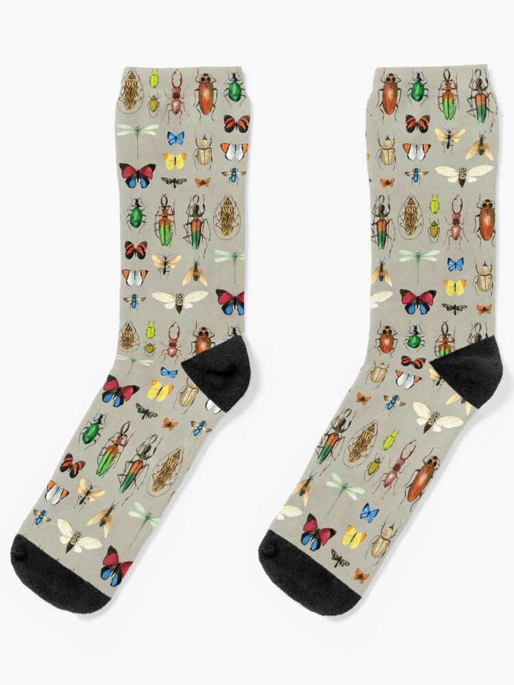 Thumbnail 1 of 5, Socks, The Usual Suspects - Insects on grey - watercolour bugs pattern by Cecca Designs designed and sold by Cecca-Designs.