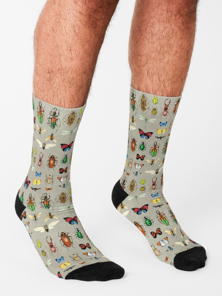 Thumbnail 3 of 5, Socks, The Usual Suspects - Insects on grey - watercolour bugs pattern by Cecca Designs designed and sold by Cecca-Designs.