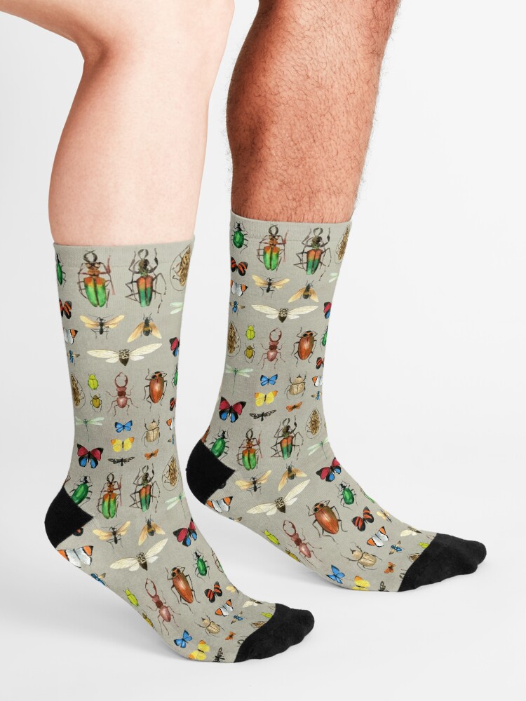Alternate view of The Usual Suspects - Insects on grey - watercolour bugs pattern by Cecca Designs Socks
