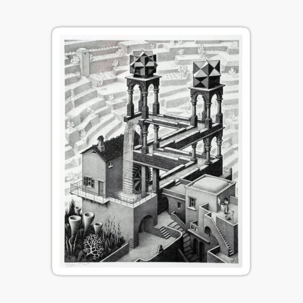 MC Escher Waterfall 1961 Artwork for Posters Prints Tshirts Men Women Kids Sticker