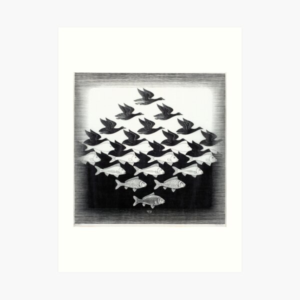 MC Escher Sky and Water I 1938 Obra para carteles Impresiones Camisetas Hombres Mujeres Niños Lámina artística
